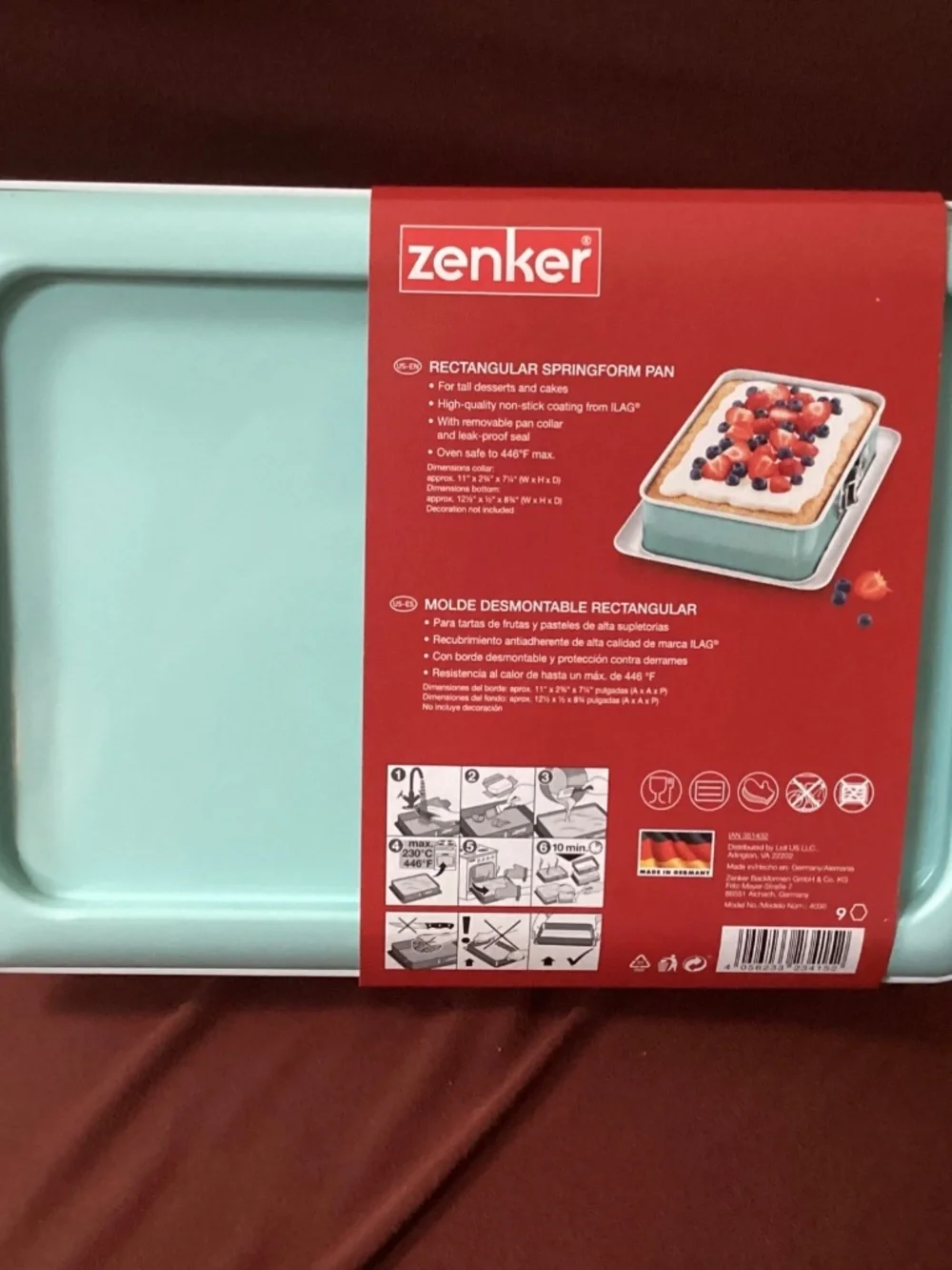 Zenker Rectangular Springform Pan 11” x 2 3/4” x 7 1/4” (W x H x D)  New